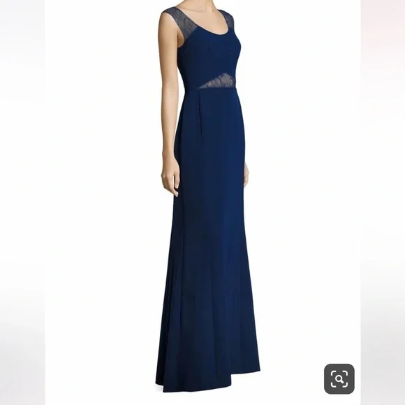 AIDAN MATTOX Lace inset cutout Navy Blue floor length gown Size 4 NEW WITH TAGS - Picture 13 of 15